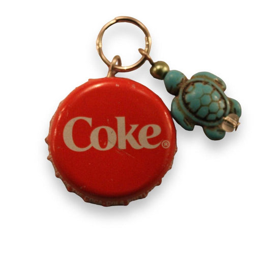 Coke Cola Bottle Cap Key Chain with Turtle Charm | Upcycled Fashion