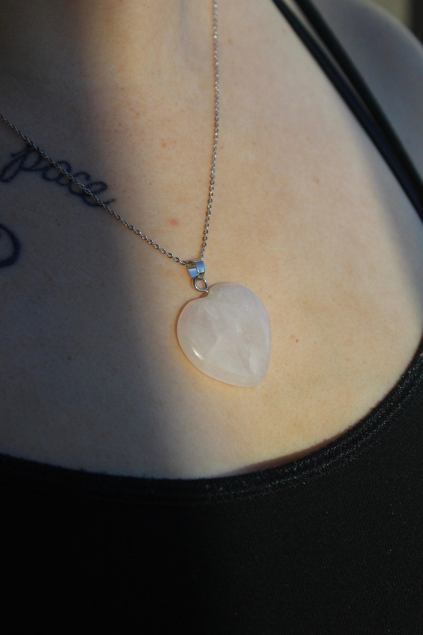 Large Rose Quartz Heart Necklace - Abigail Rose Company