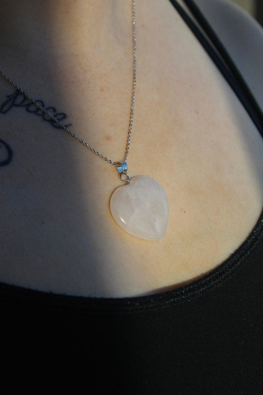 Large Rose Quartz Heart Necklace | Gemstone Pendant